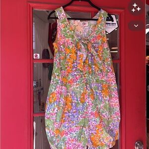 Floral Sleeveless Summer Romper with Tie Neck